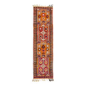 Turkish Handwoven Vintage Herki Kilim 90 cm x 307 cm