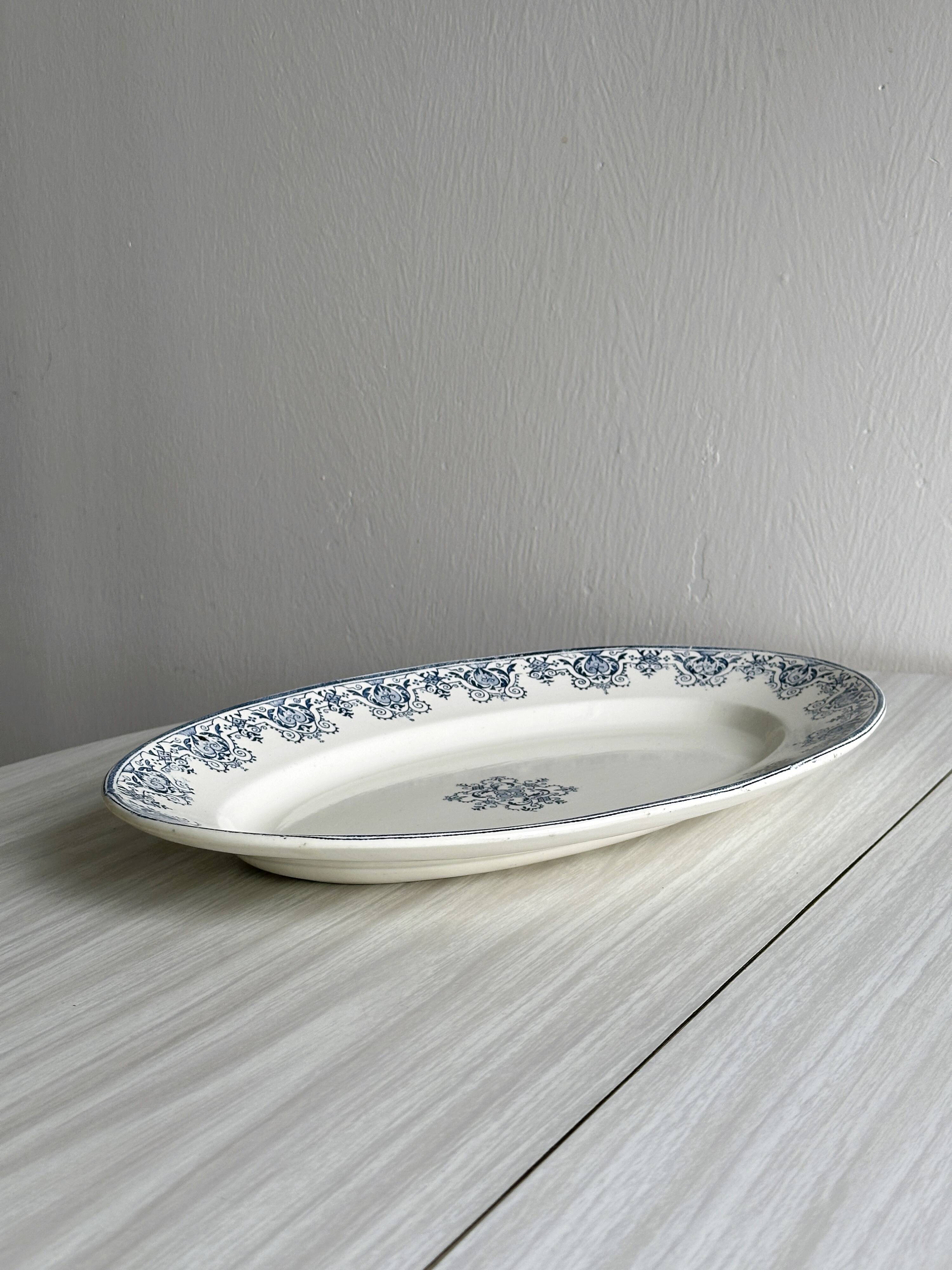 Oval ironstone dish with blue print