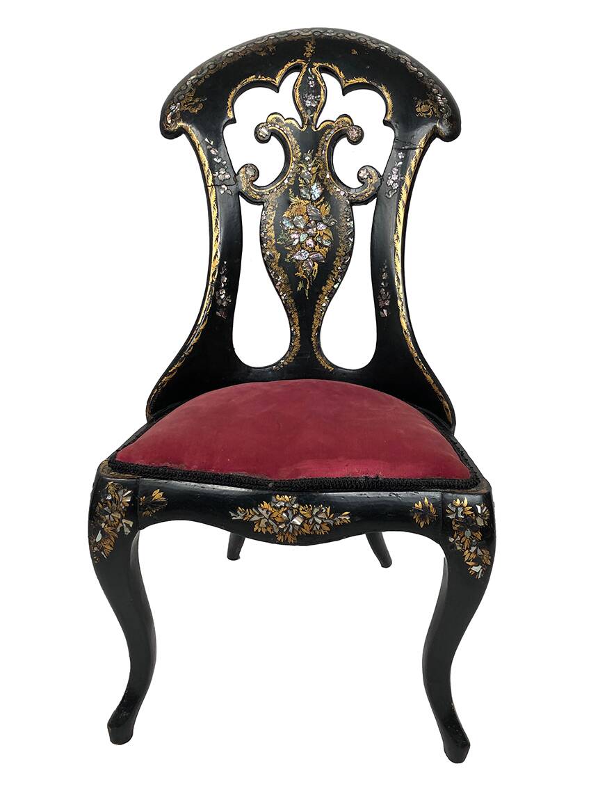 High-backed chair in wood and burgundy boiled cardboard, Napoleon III