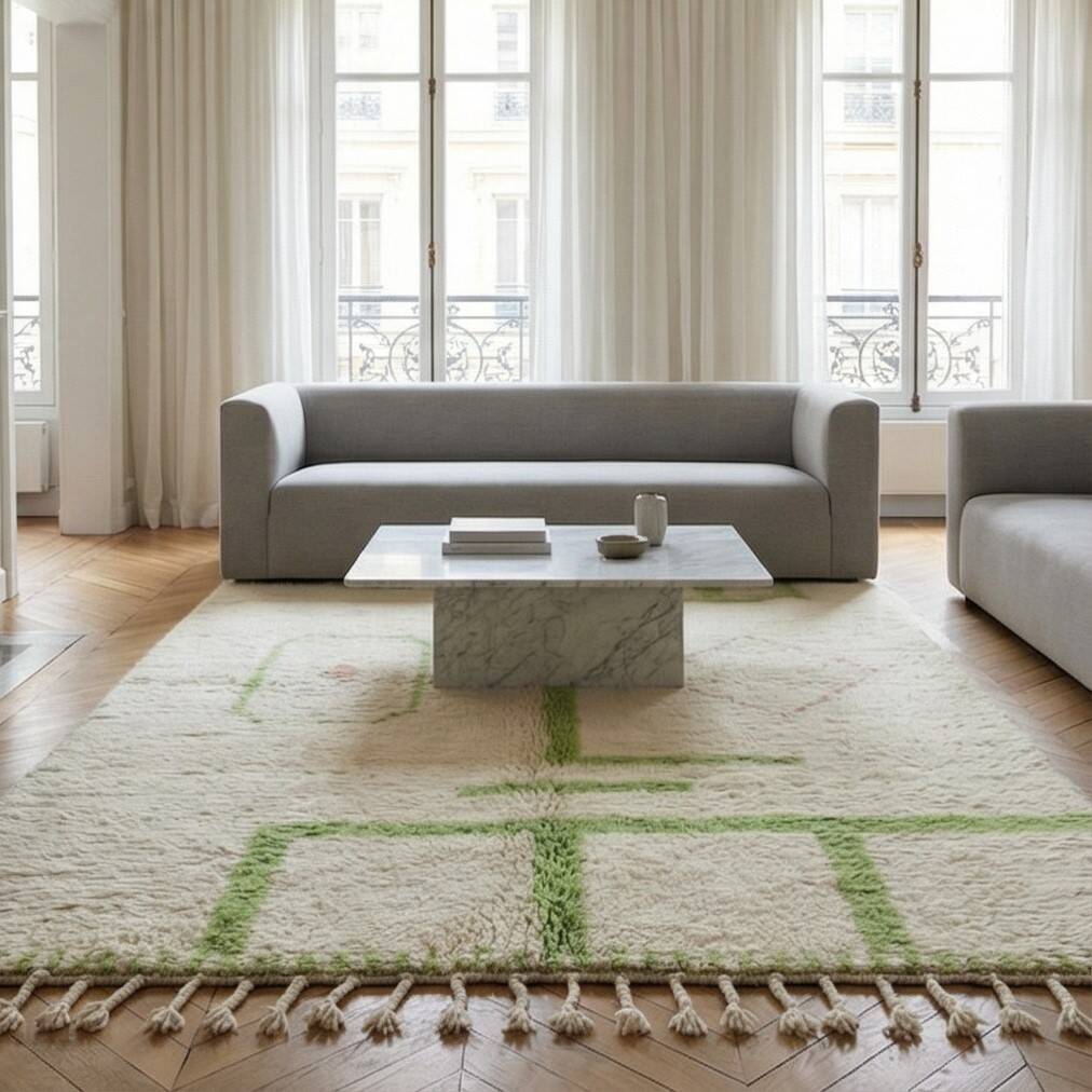 Moroccan rug in Azilal green tone.