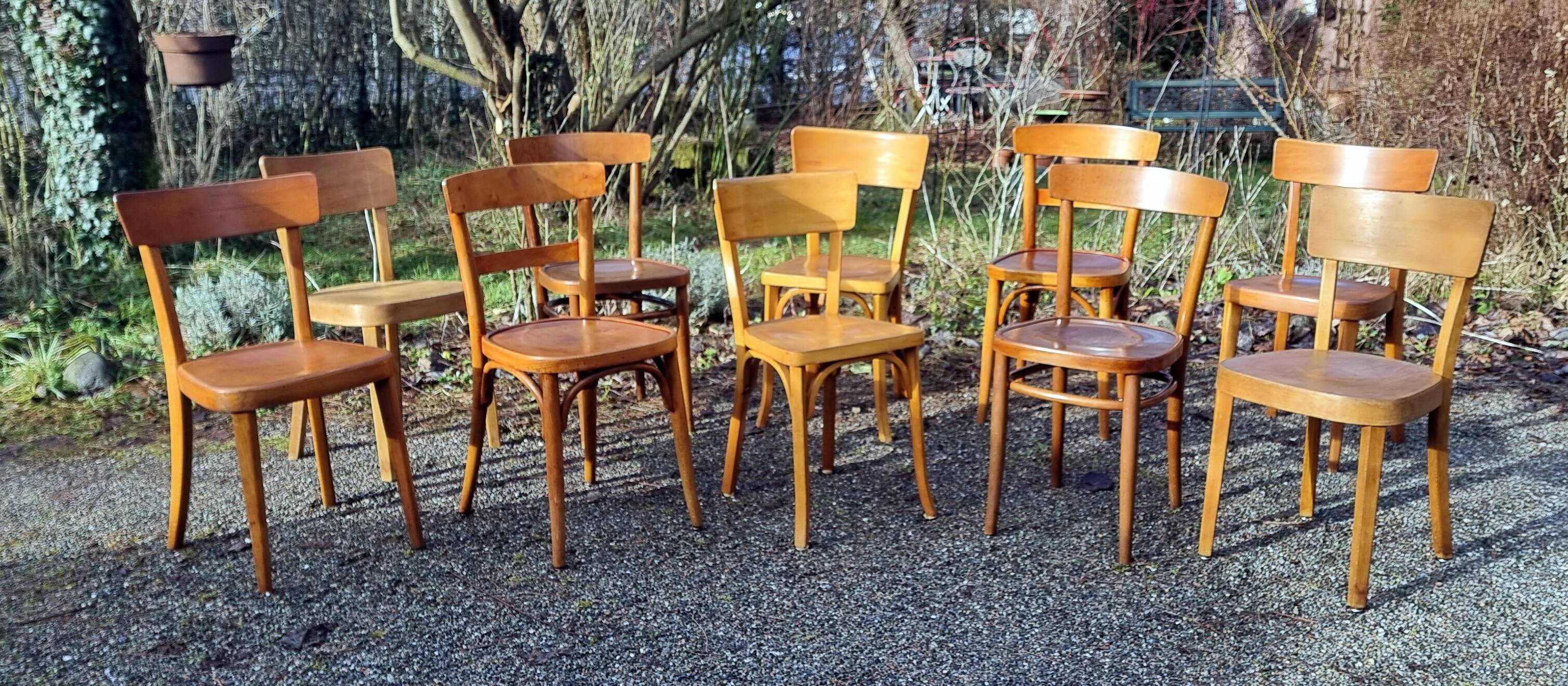 10 chaises bistrot, années 50-60