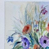 Aquarelle Nouredine signature à identifier nature morte bouquet de fleurs