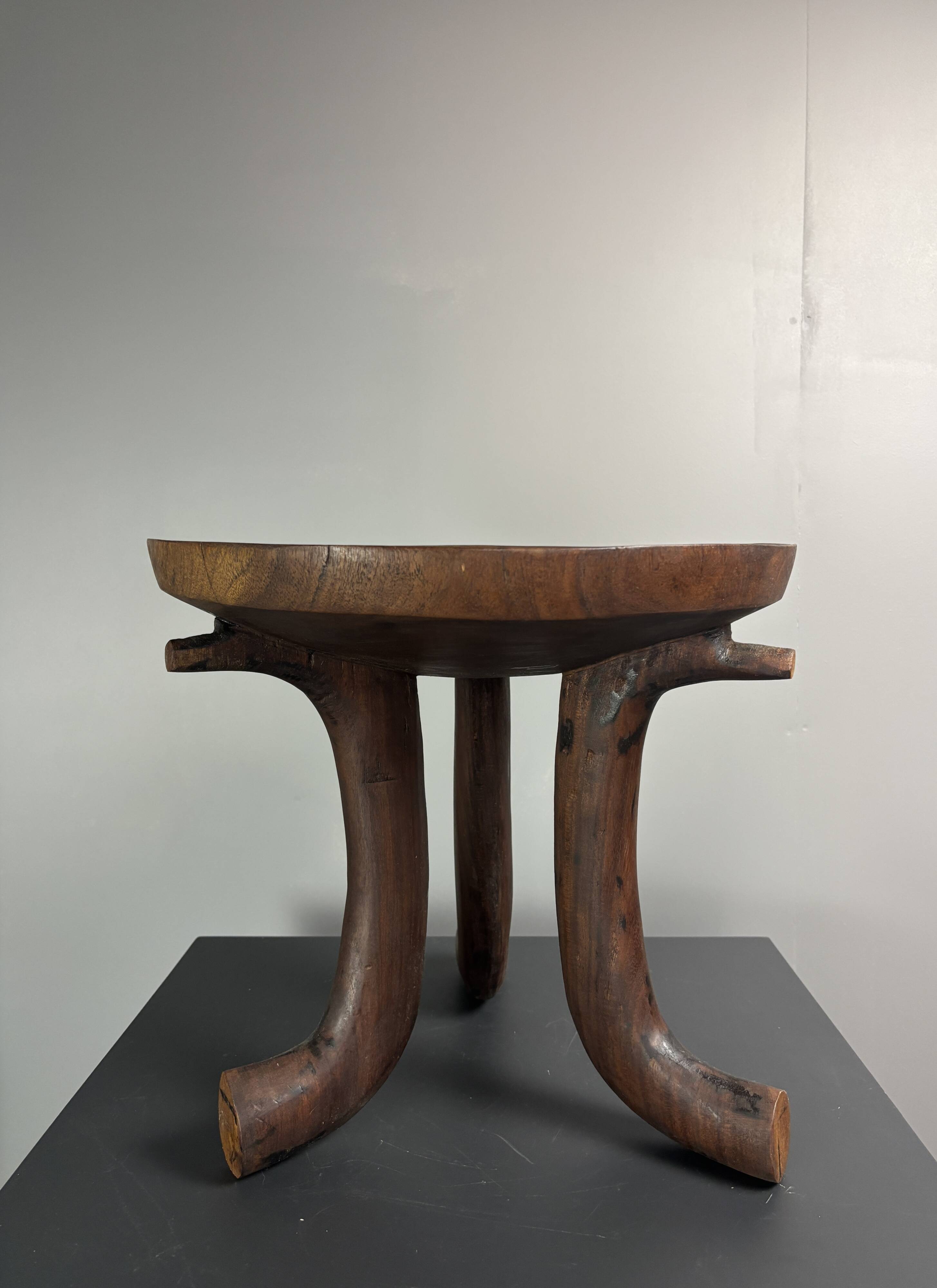 Handmade midcentury African tribal Jimma or Oromo tripod stool side table