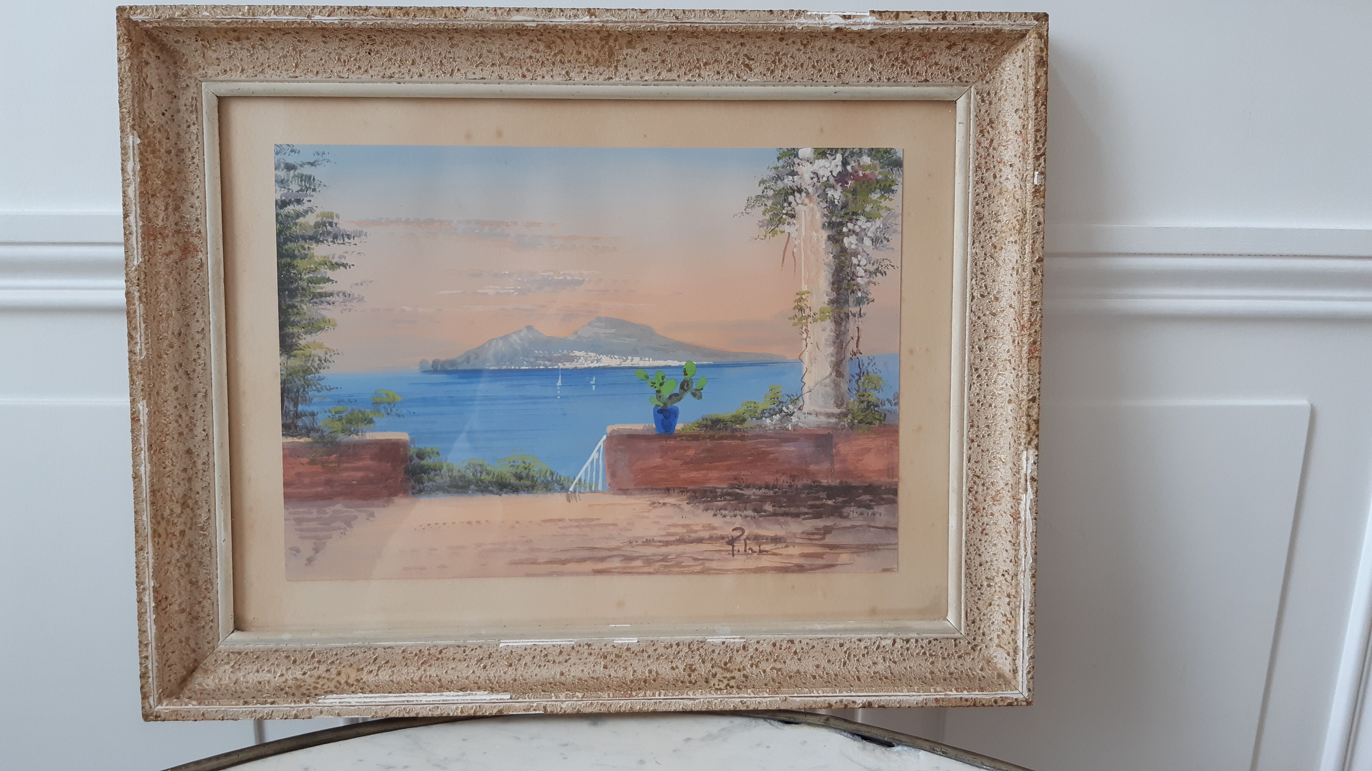 Vintage sunset watercolor painting