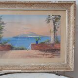 Vintage sunset watercolor painting
