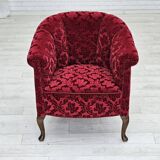 Paire de fauteuils lounge danois, années 1950, tissu rouge en coton/laine.