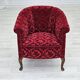 Paire de fauteuils lounge danois, années 1950, tissu rouge en coton/laine.