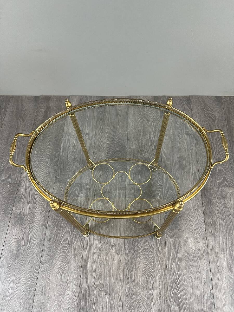 Rolling Table Cart in Brass and Glass, 20th Century