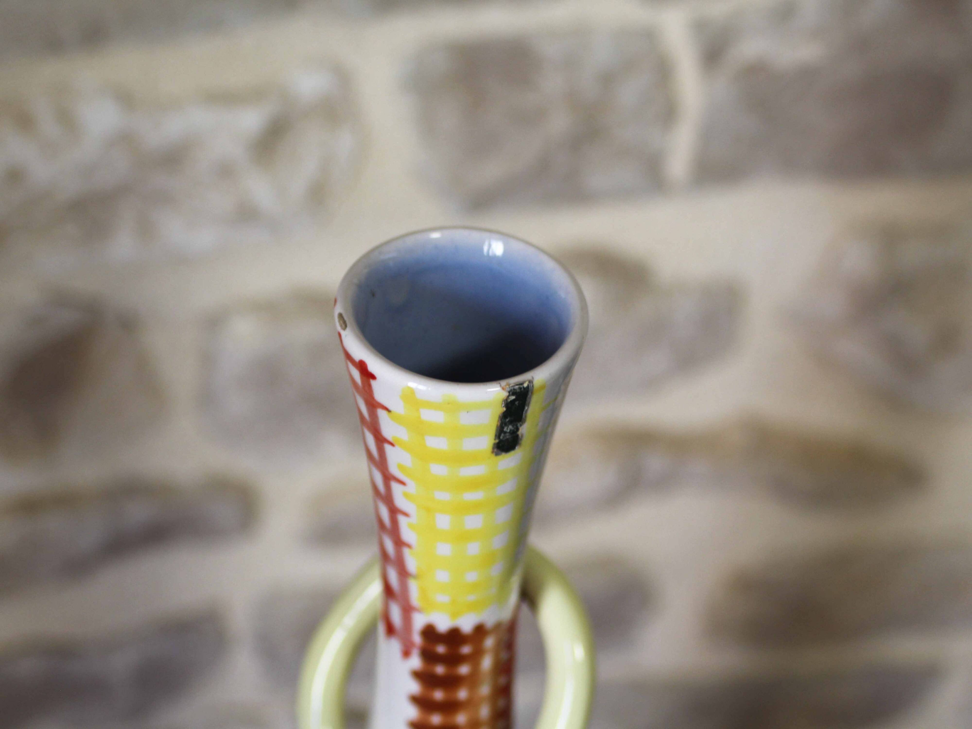 Grand vase bouteille en faience par la fabrique Coronetti pour J. Duval
