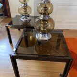 Paire de lampes en verre fumé et chrome