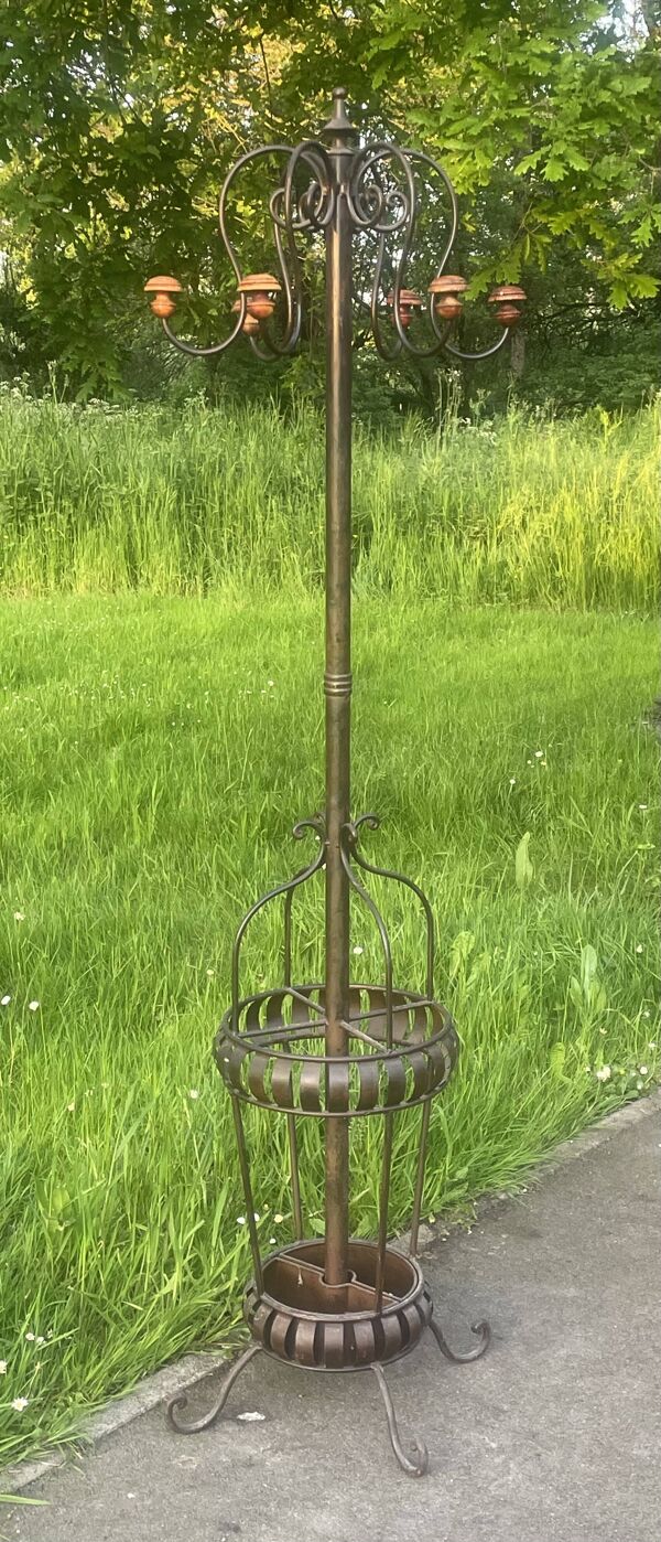 Porte manteau dit méduse, porte canne parapluie, Perroquet de bistrot fer et bois