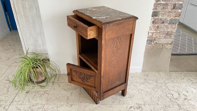 Bedside in oak and marble top