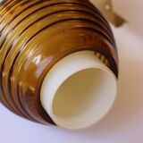 Pair of Scandinavian wall sconces, brass, opal glass and amber glass.