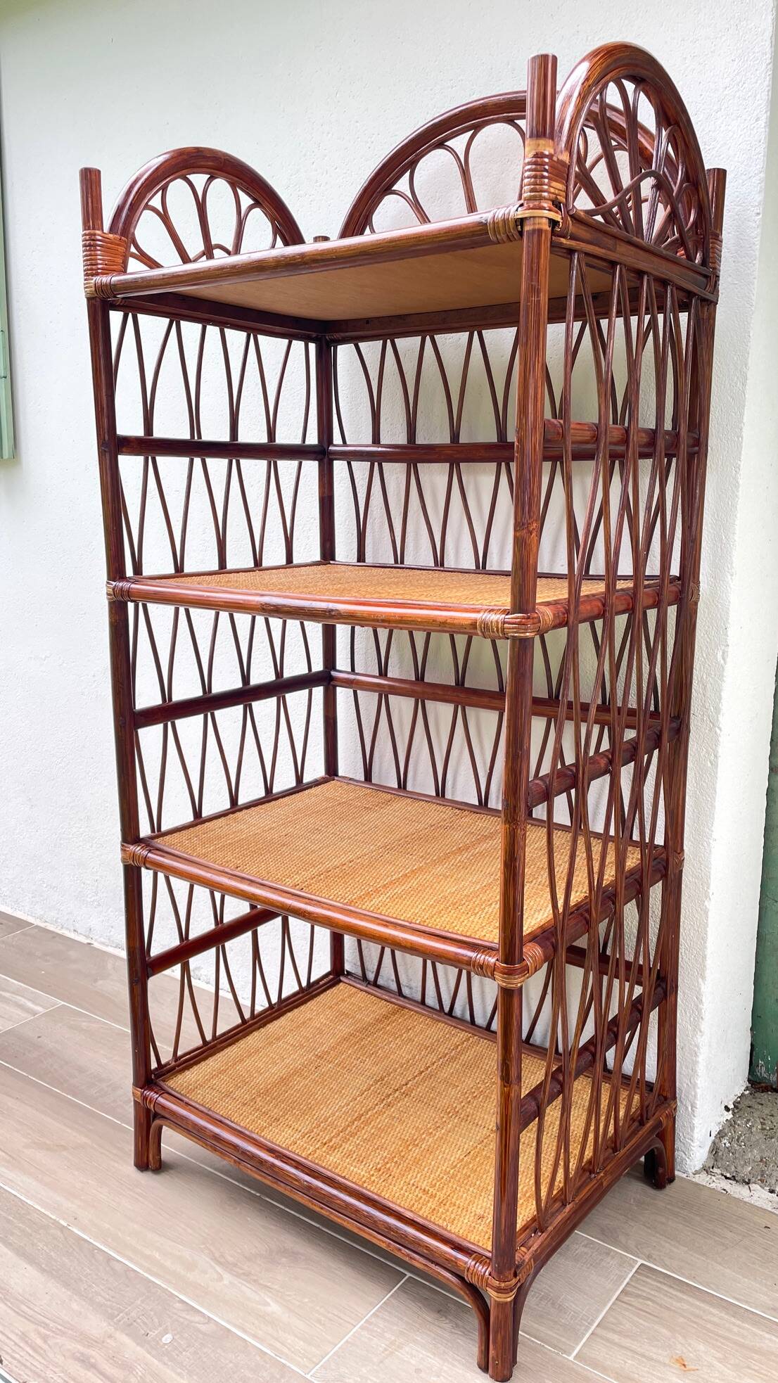 Vintage rattan bookcase shelf