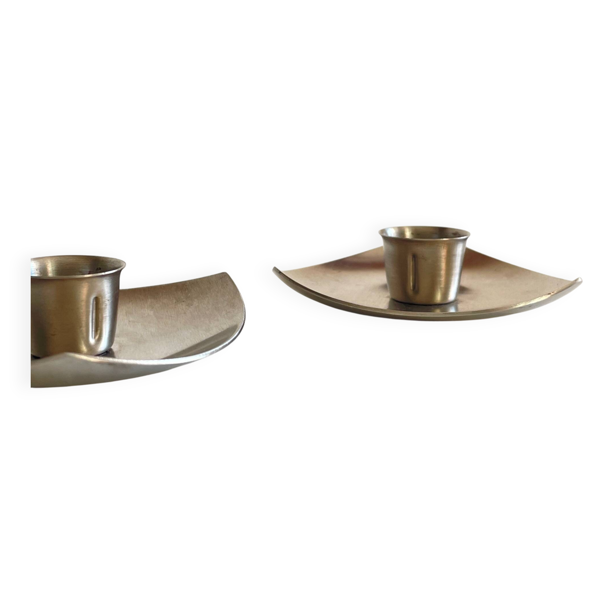 Vintage brushed metal geometric candle holders