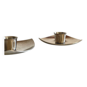Vintage brushed metal geometric candle holders