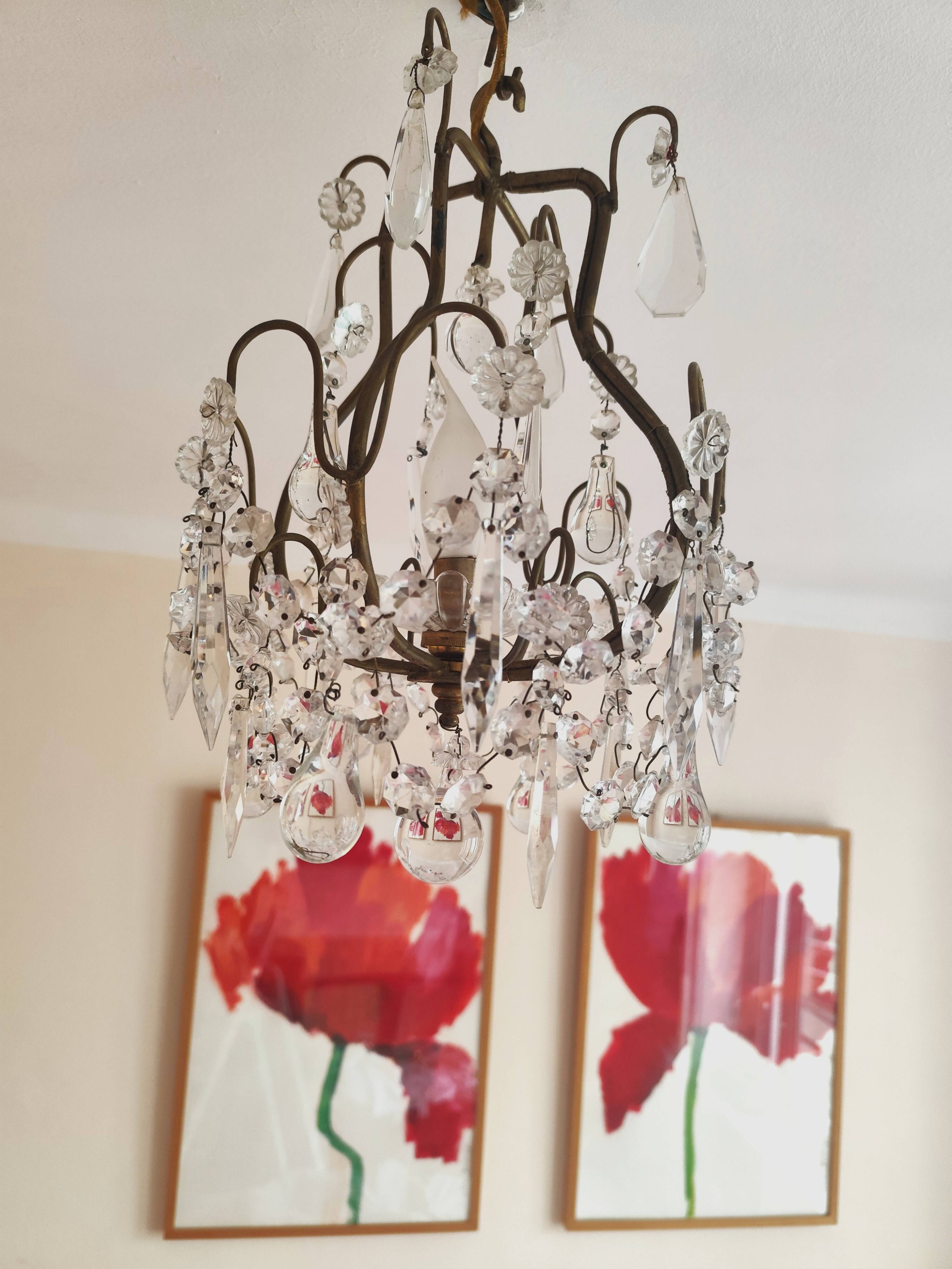 brass cage chandelier with crystal tassels