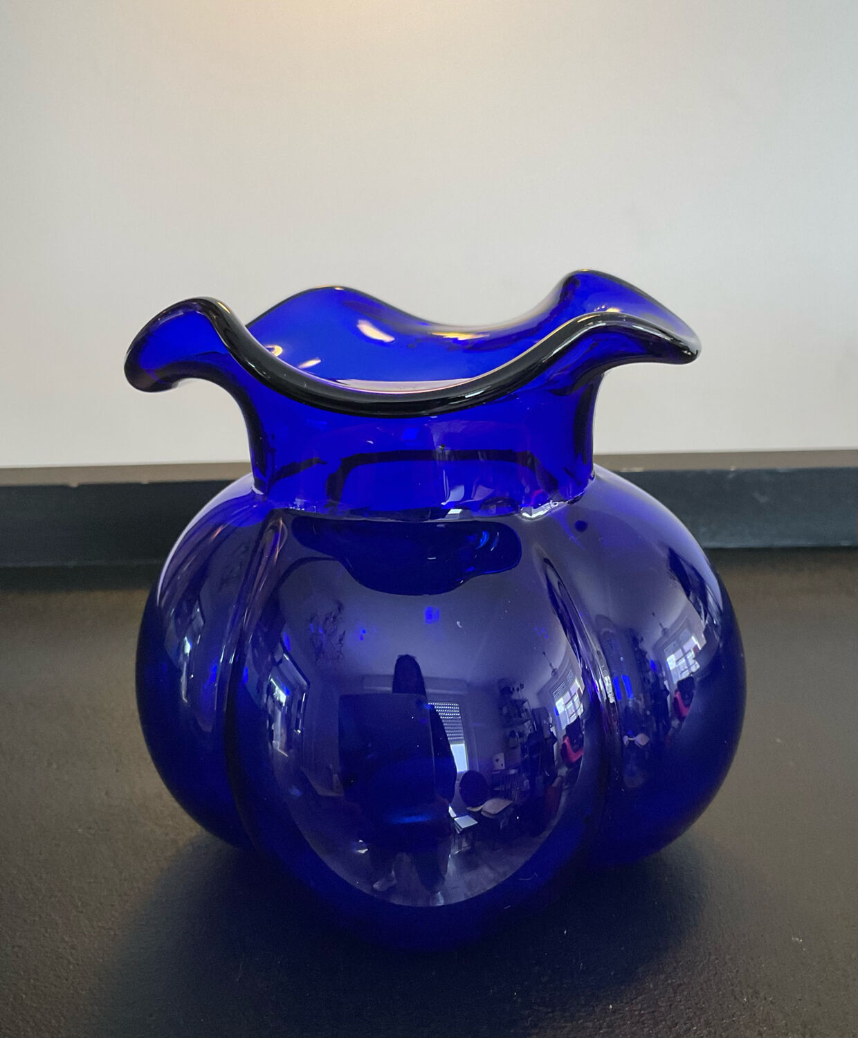 Vintage vase in blue glass paste