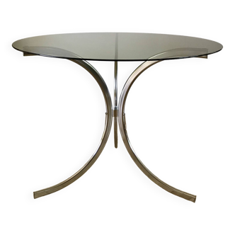 Table à manger en chrome et verre fumé design années 70