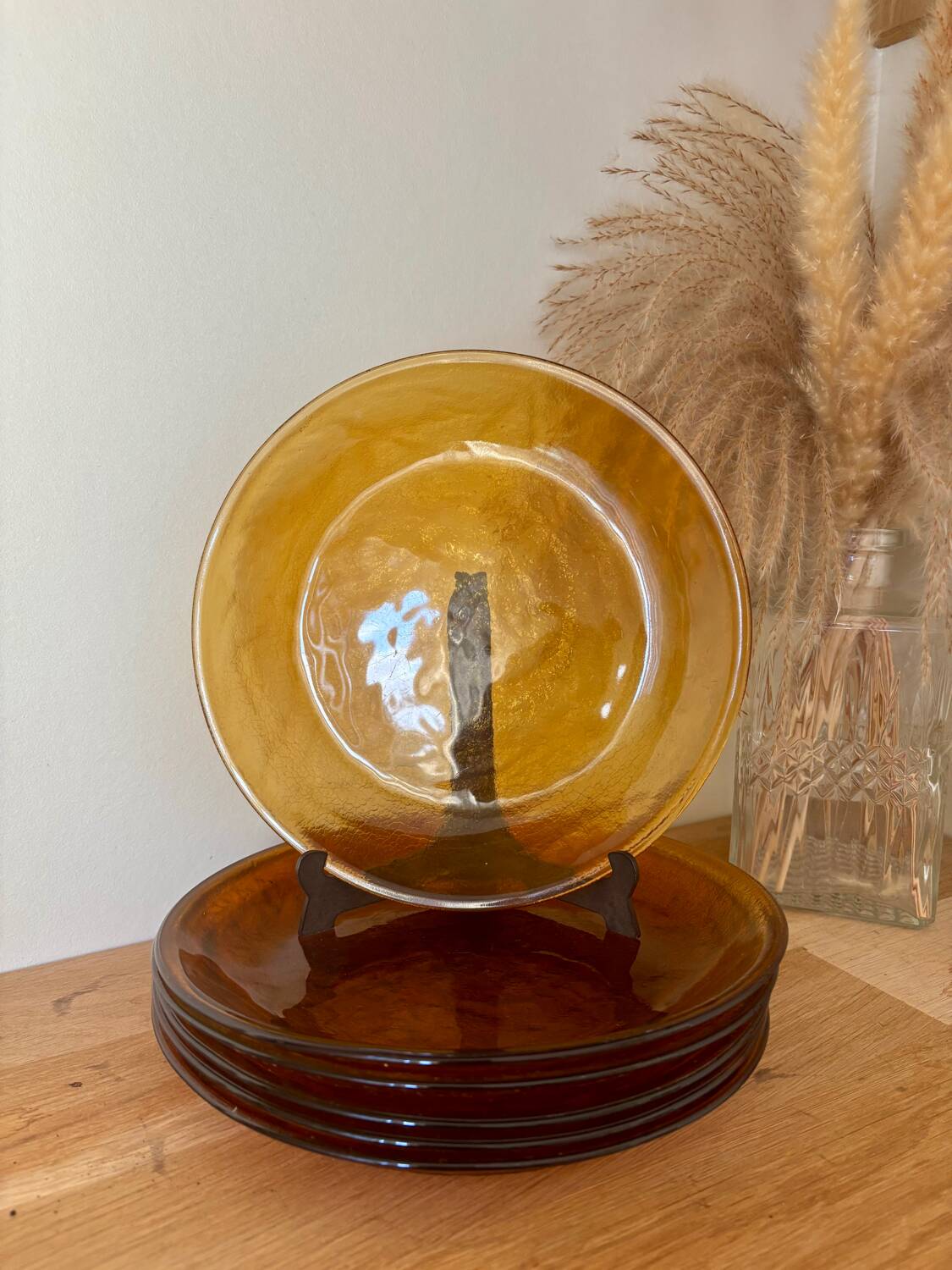 Vintage set of 6 amber brown plates Arcoroc Sierra