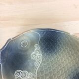Plat à poisson en céramique vert bleu