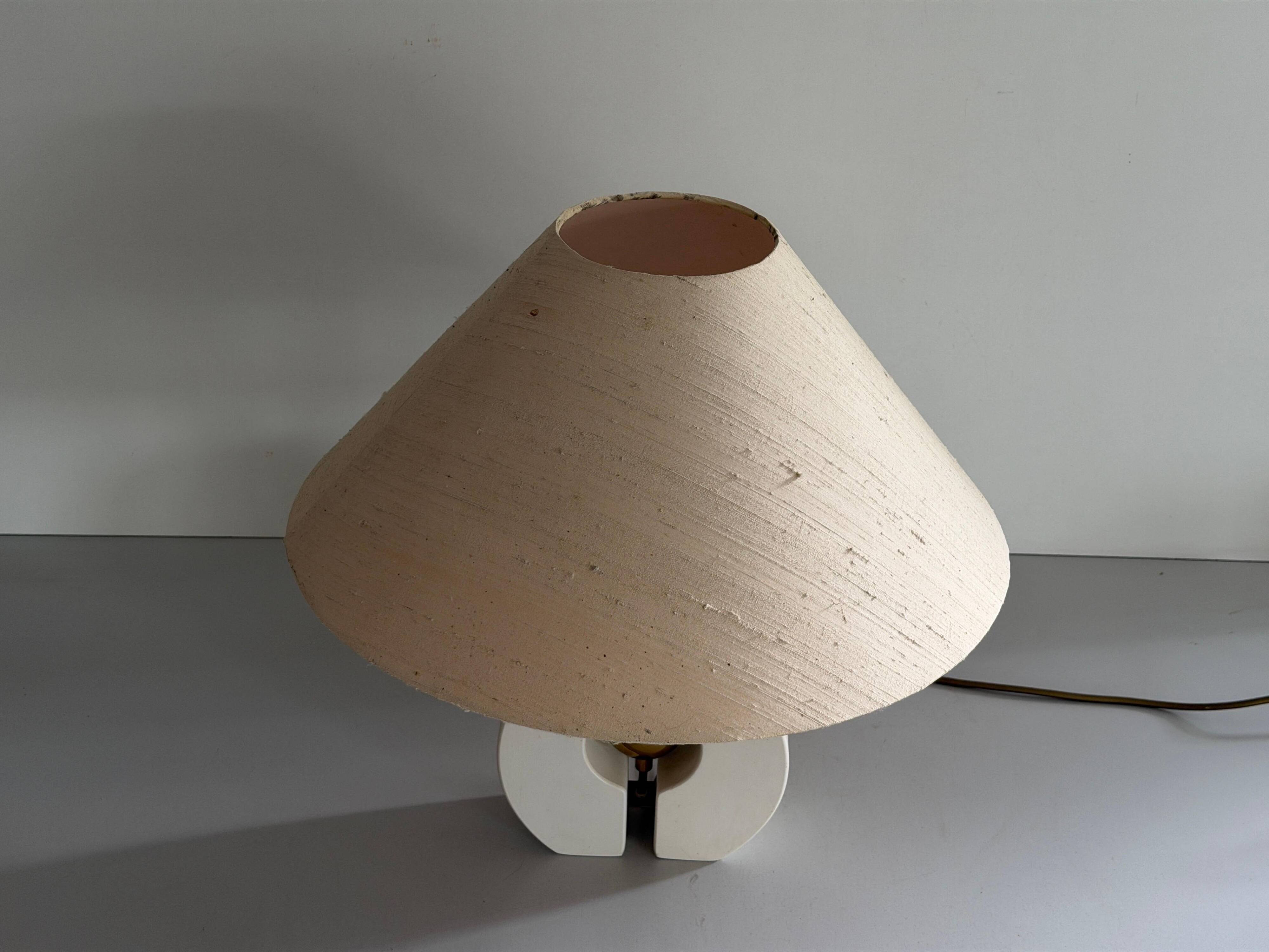 Wooden table lamp with fabric shade by Schröder & Co. Leuchten, 1960, Germany.