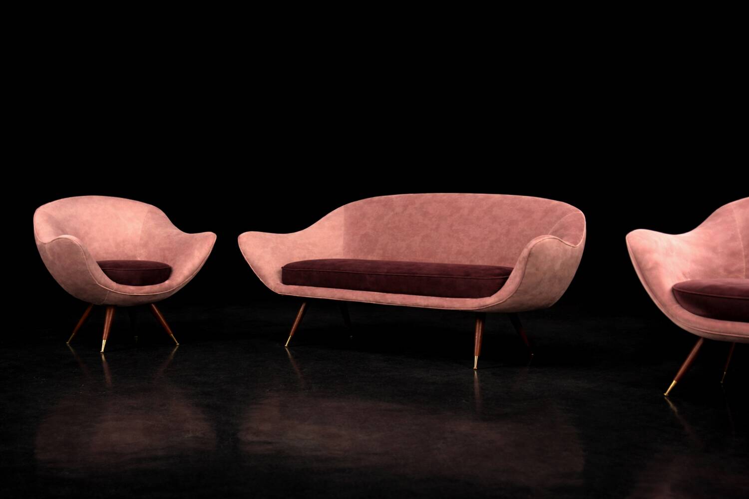 Vintage Mid-Century Space Age Velour Lounge Set from Paged, 1972, Set of 3