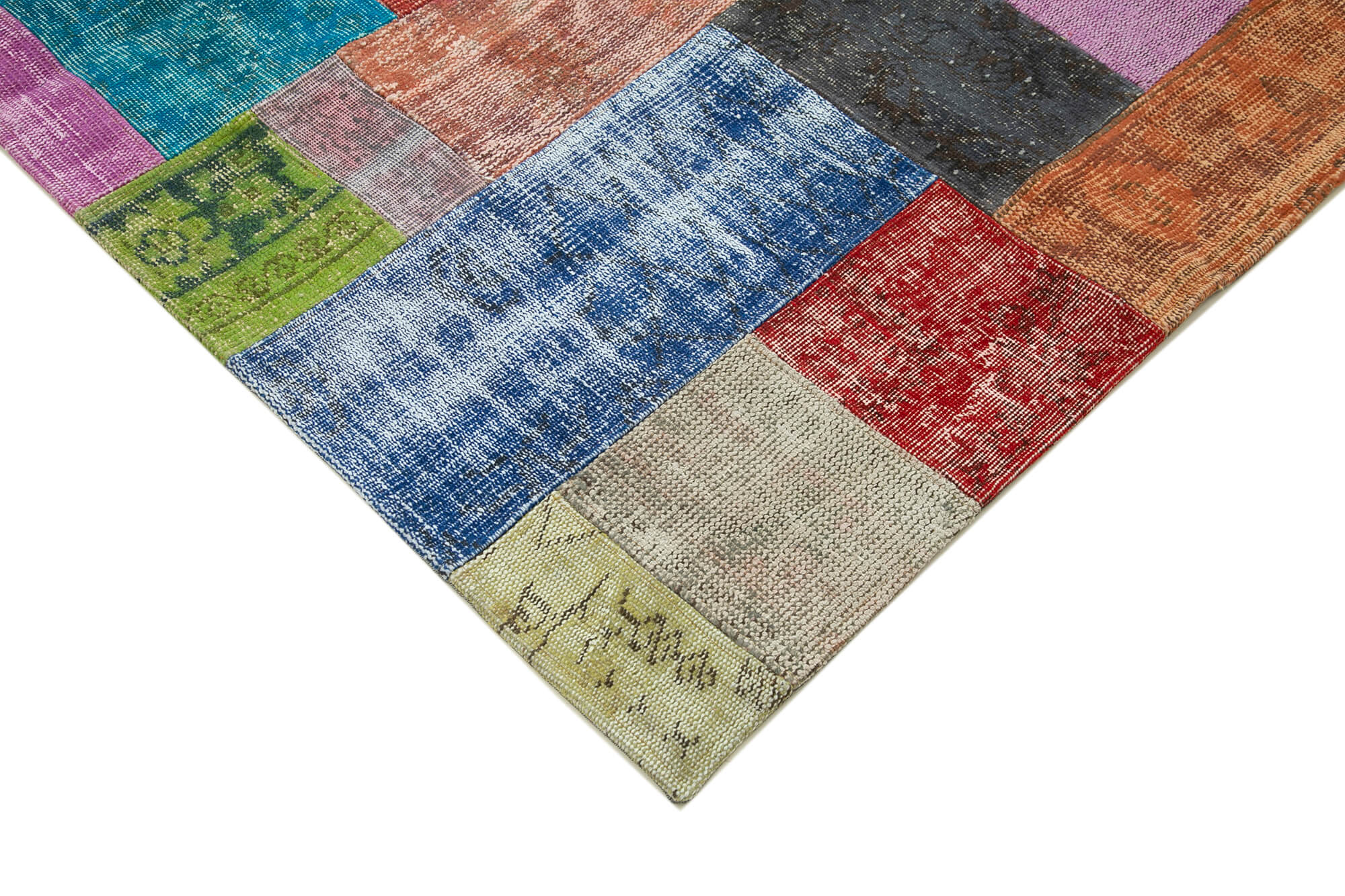 Hand-knotted oriental overdyed 204 cm x 300 cm multicolor patchwork rug