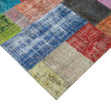 Hand-knotted oriental overdyed 204 cm x 300 cm multicolor patchwork rug