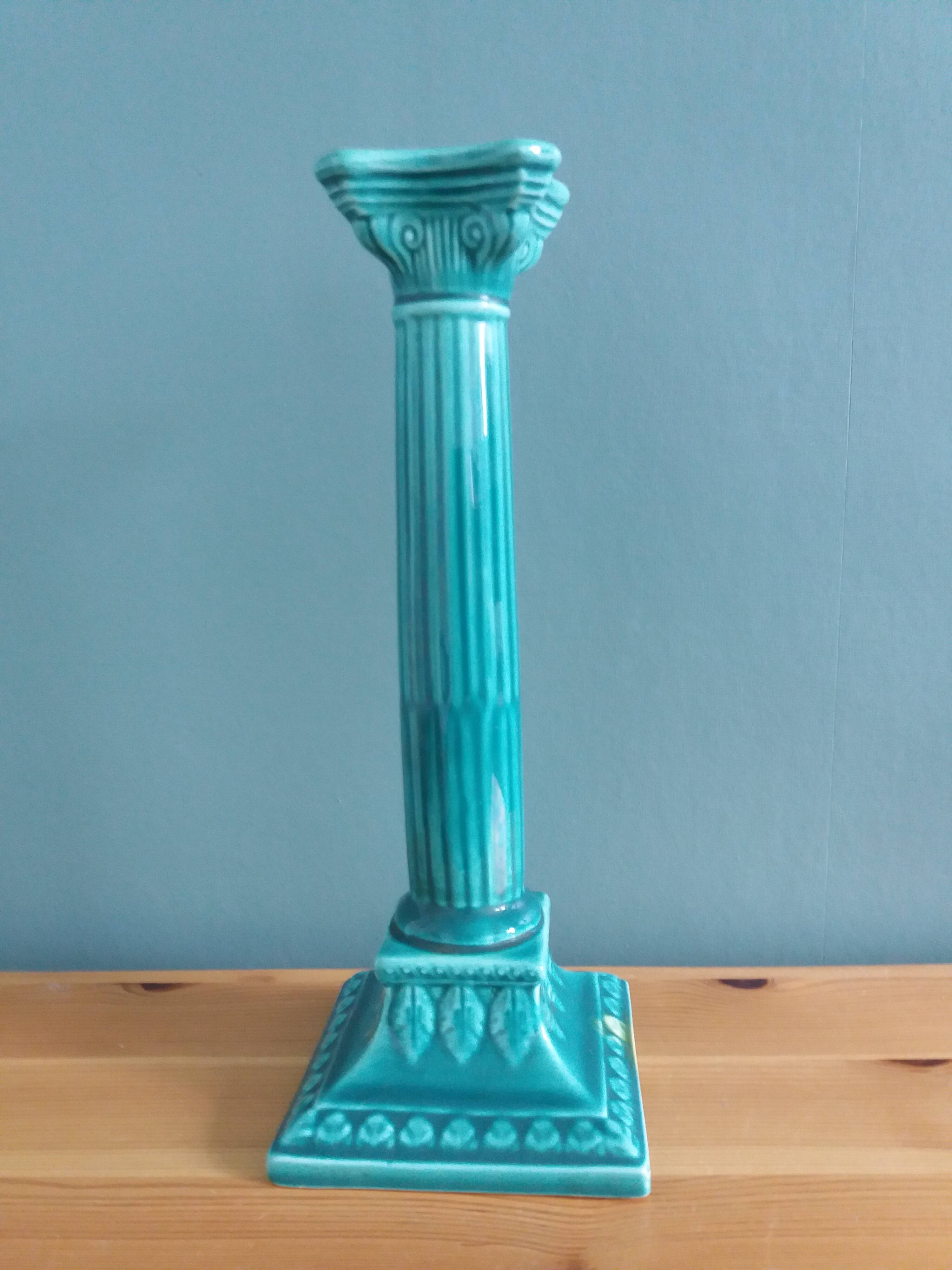 Niderviller emerald green column candle holder