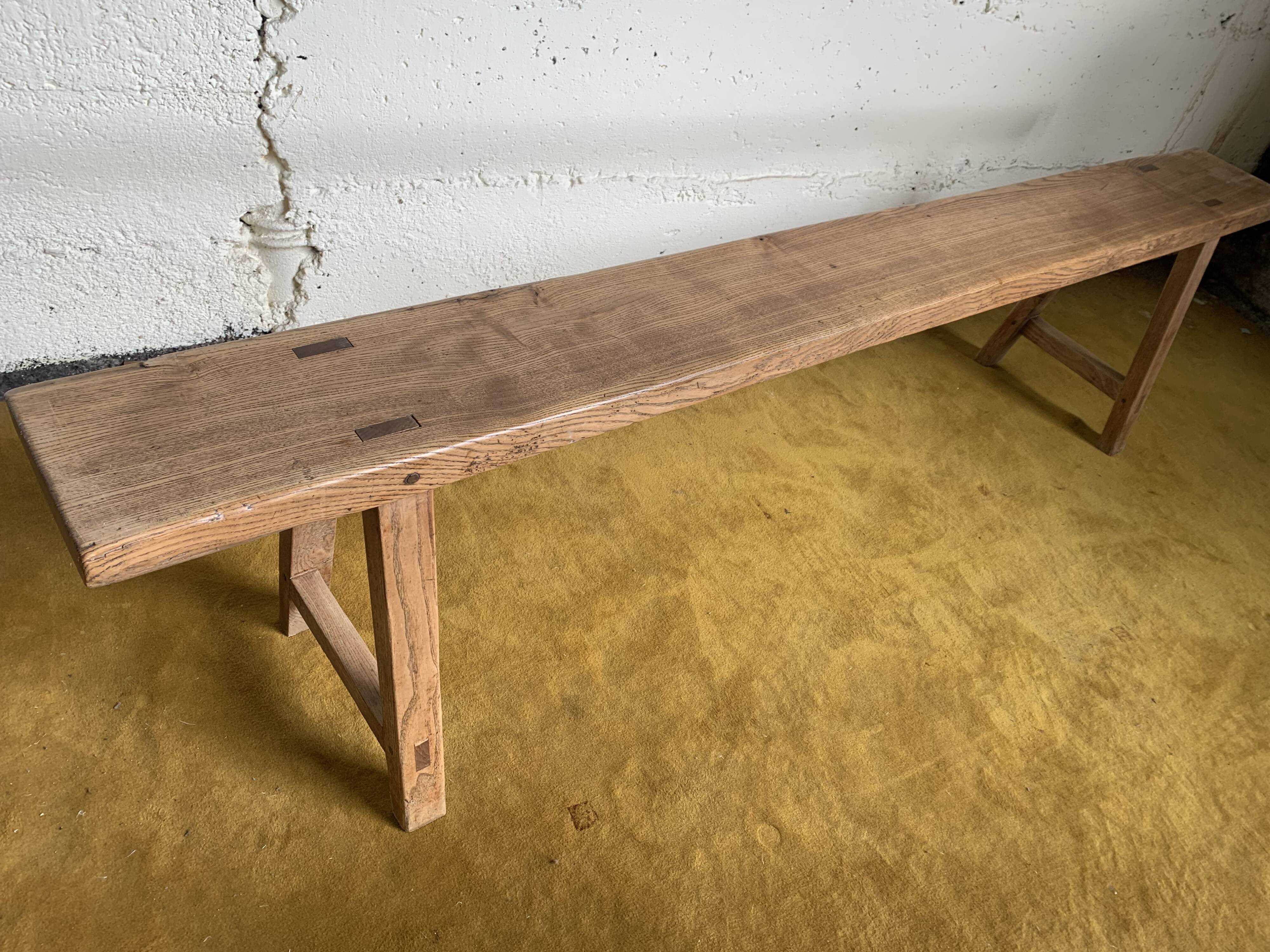 Duo of oak farm benches