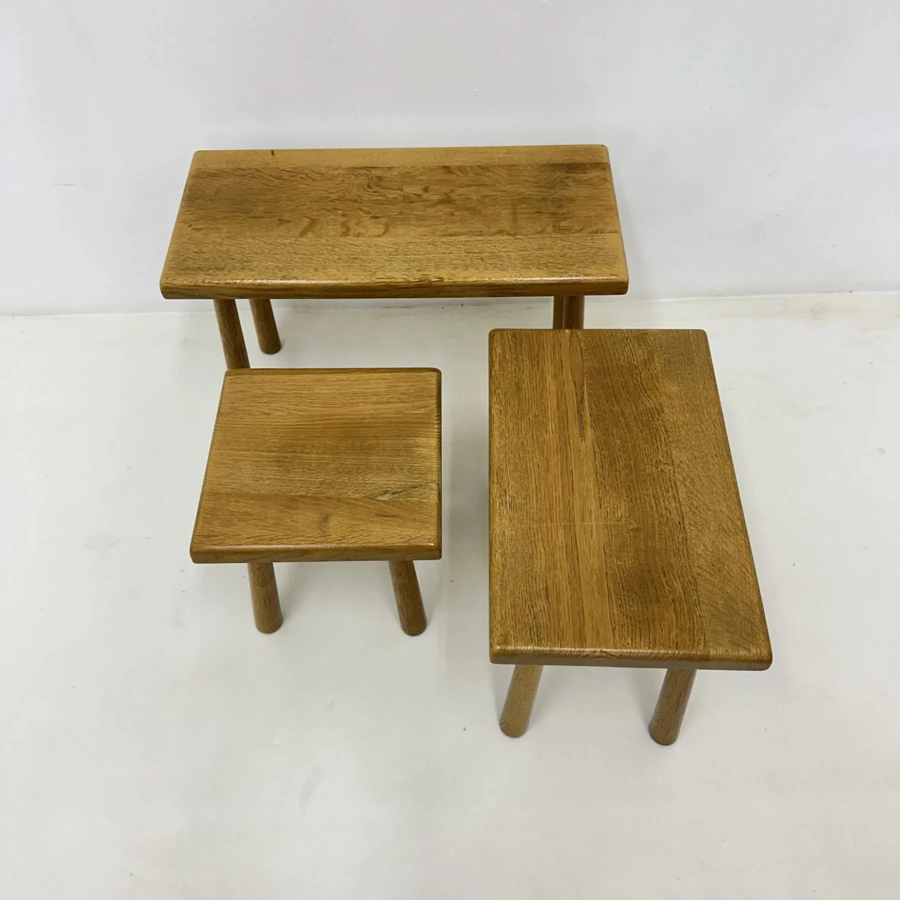 Set of nesting tables solid oak wood brutalist, 1970s
