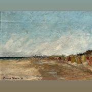 Huile sur panneau "Bord de mer", Maurice Bonin 1951