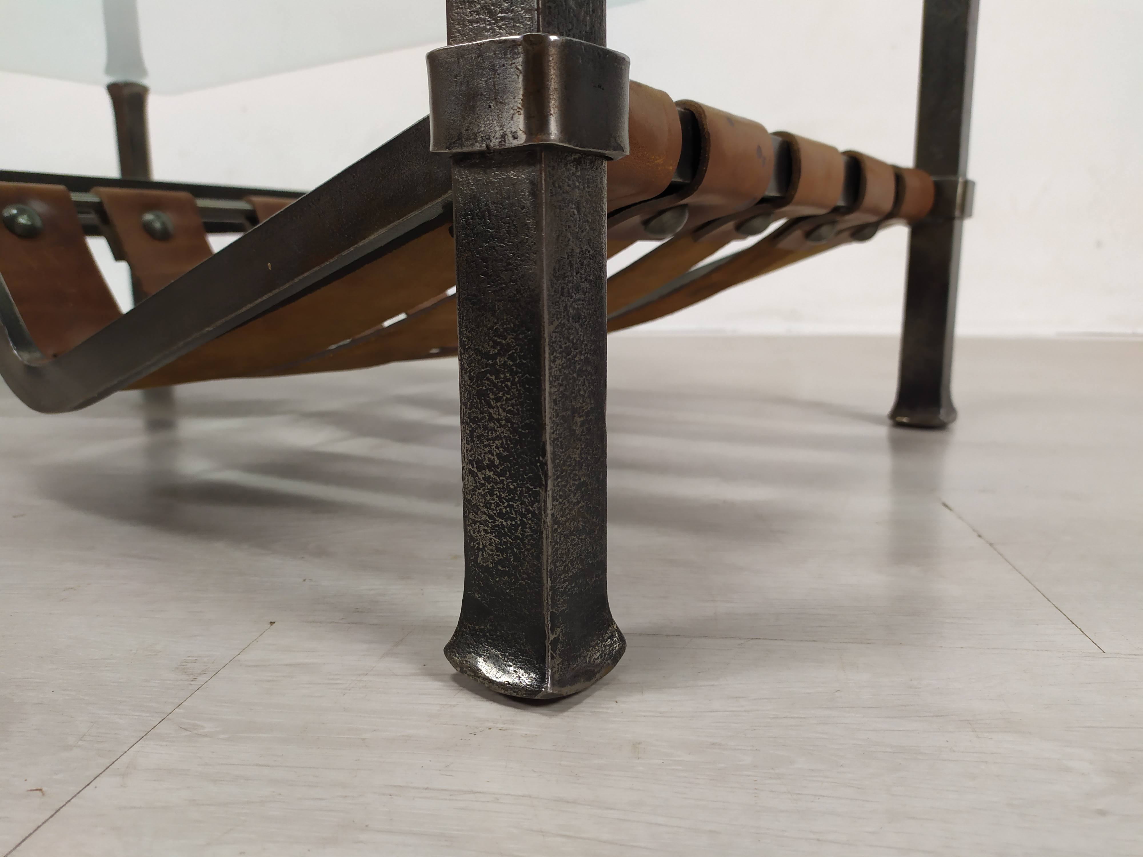 Iron and leather coffee table