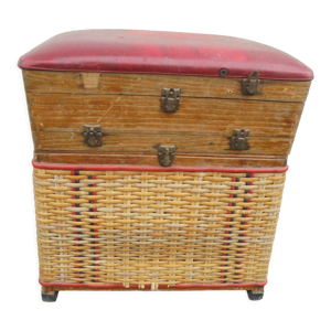 Tabouret de pêche en osier, coffre