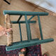 Vintage stool in green patinated wood and straw