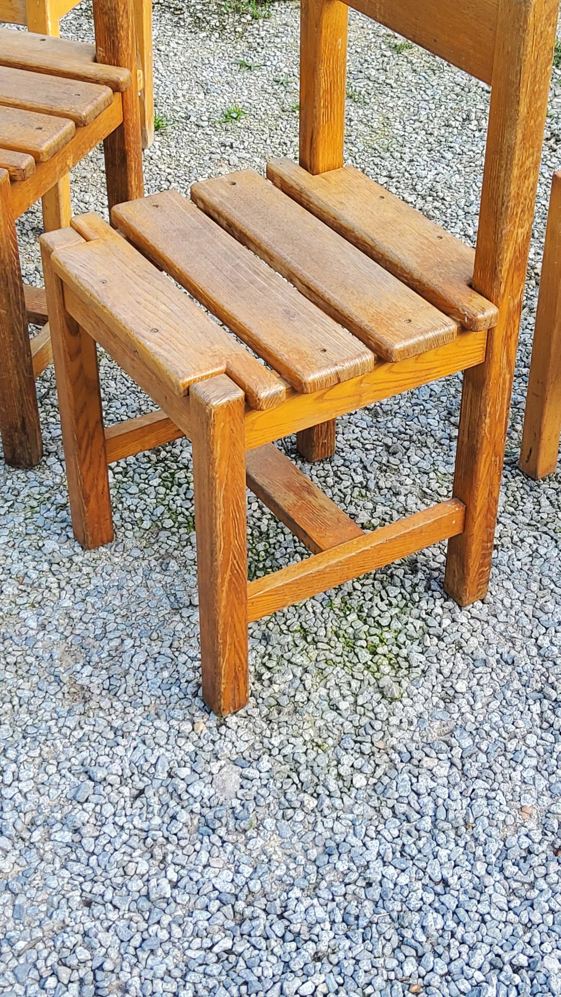 Set of 4 70s brutalist oak chairs