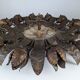 Large mid-century sunburst ceiling lamp, gilded metal with floral motif, 1950s