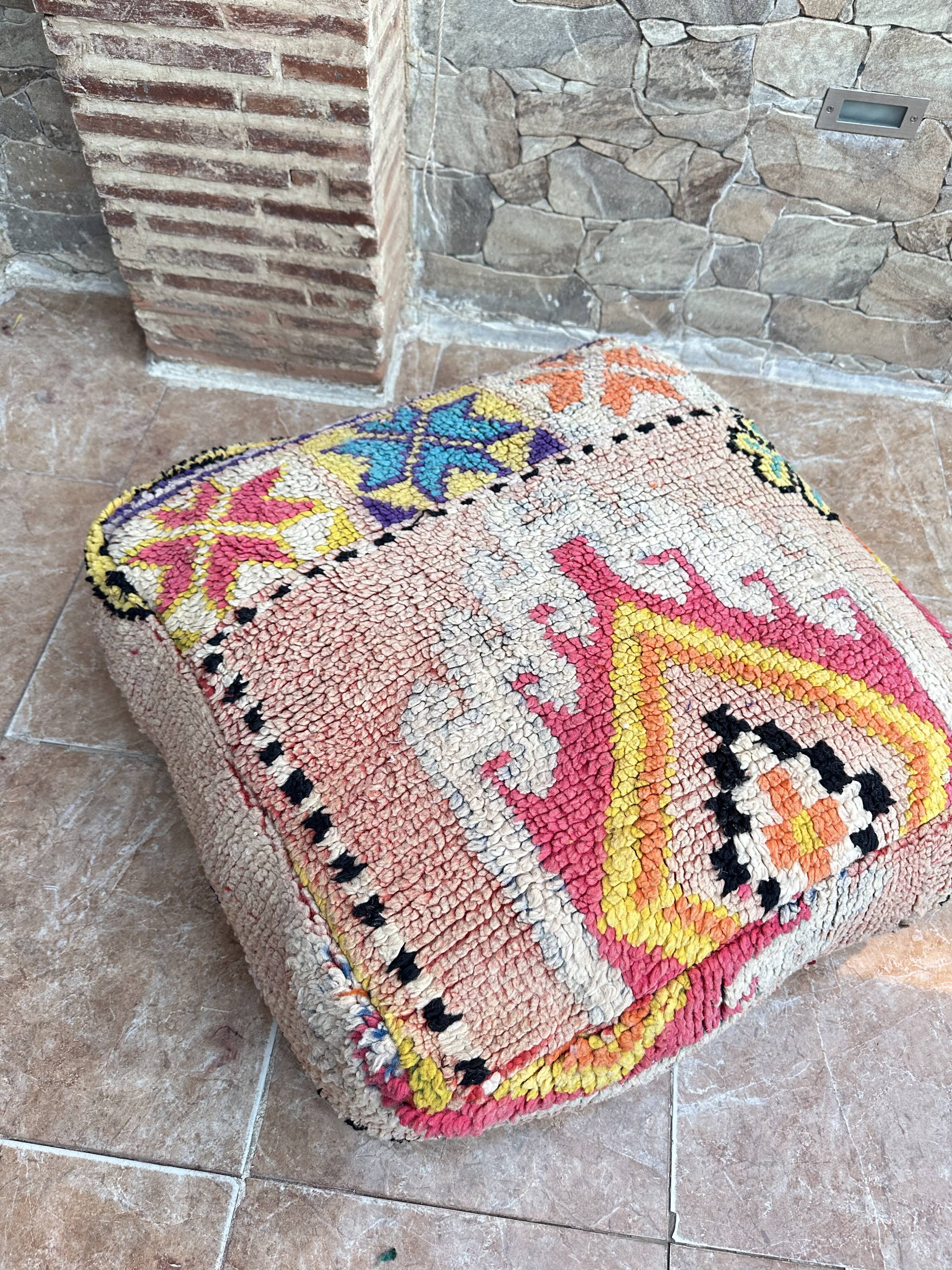 Handmade Berber Kilim pouf, floor cushion.