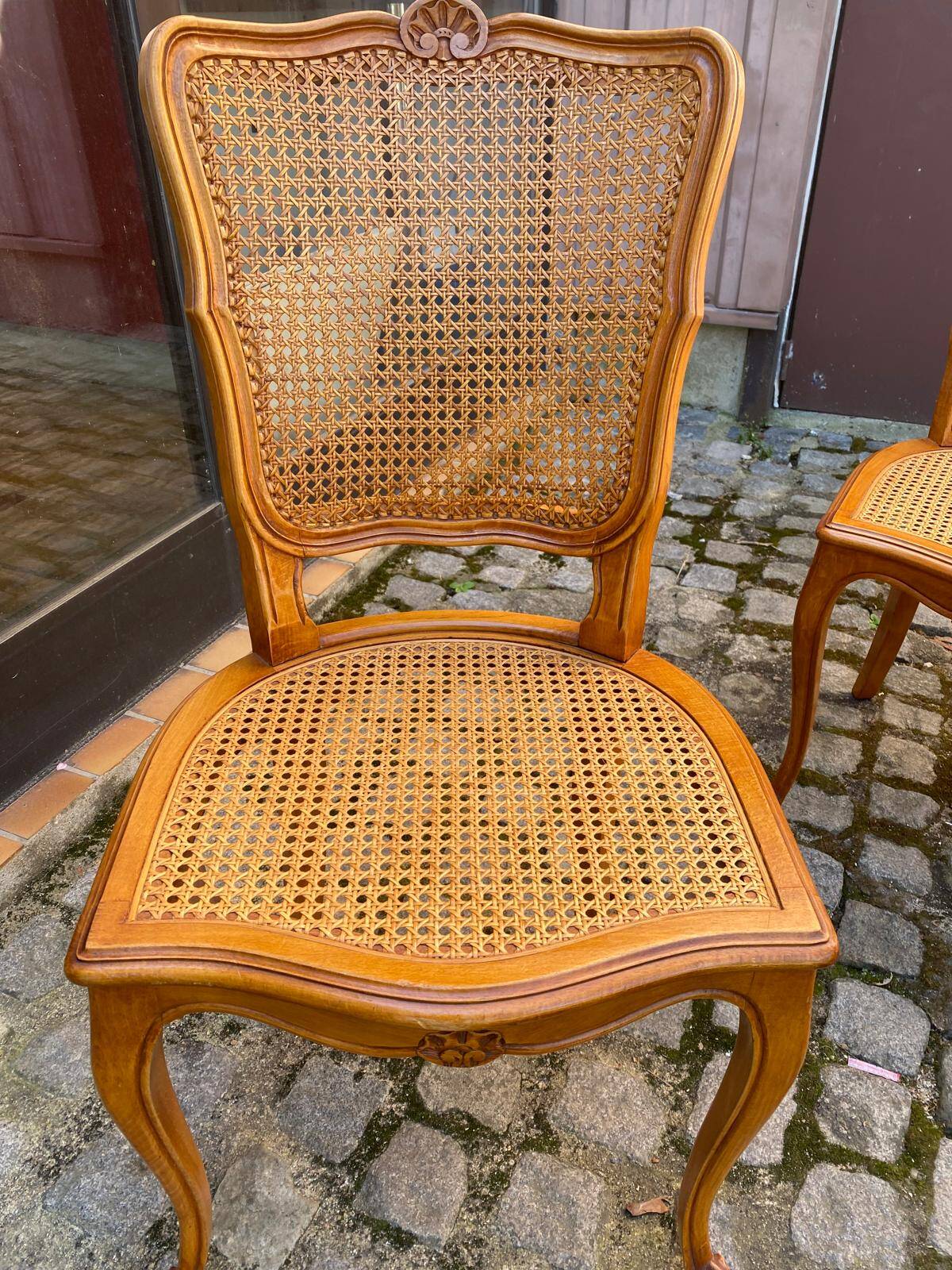 6 Louis XV style caned chairs in solid wood