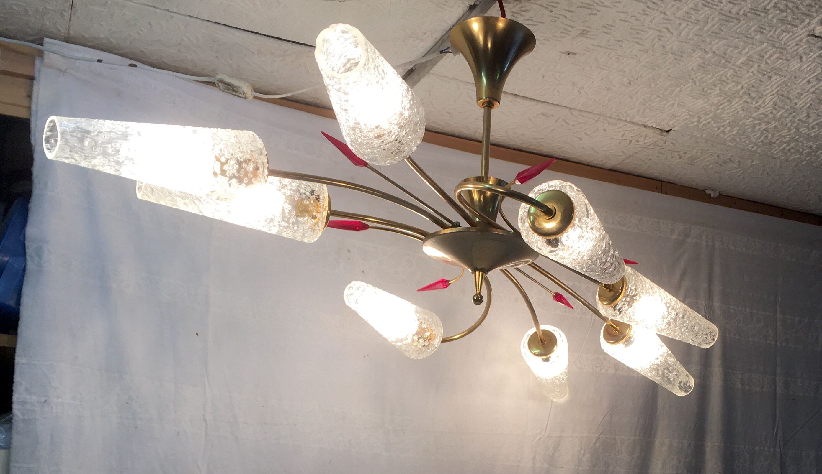 Lustre 8 brass lights and blown glass - 60s