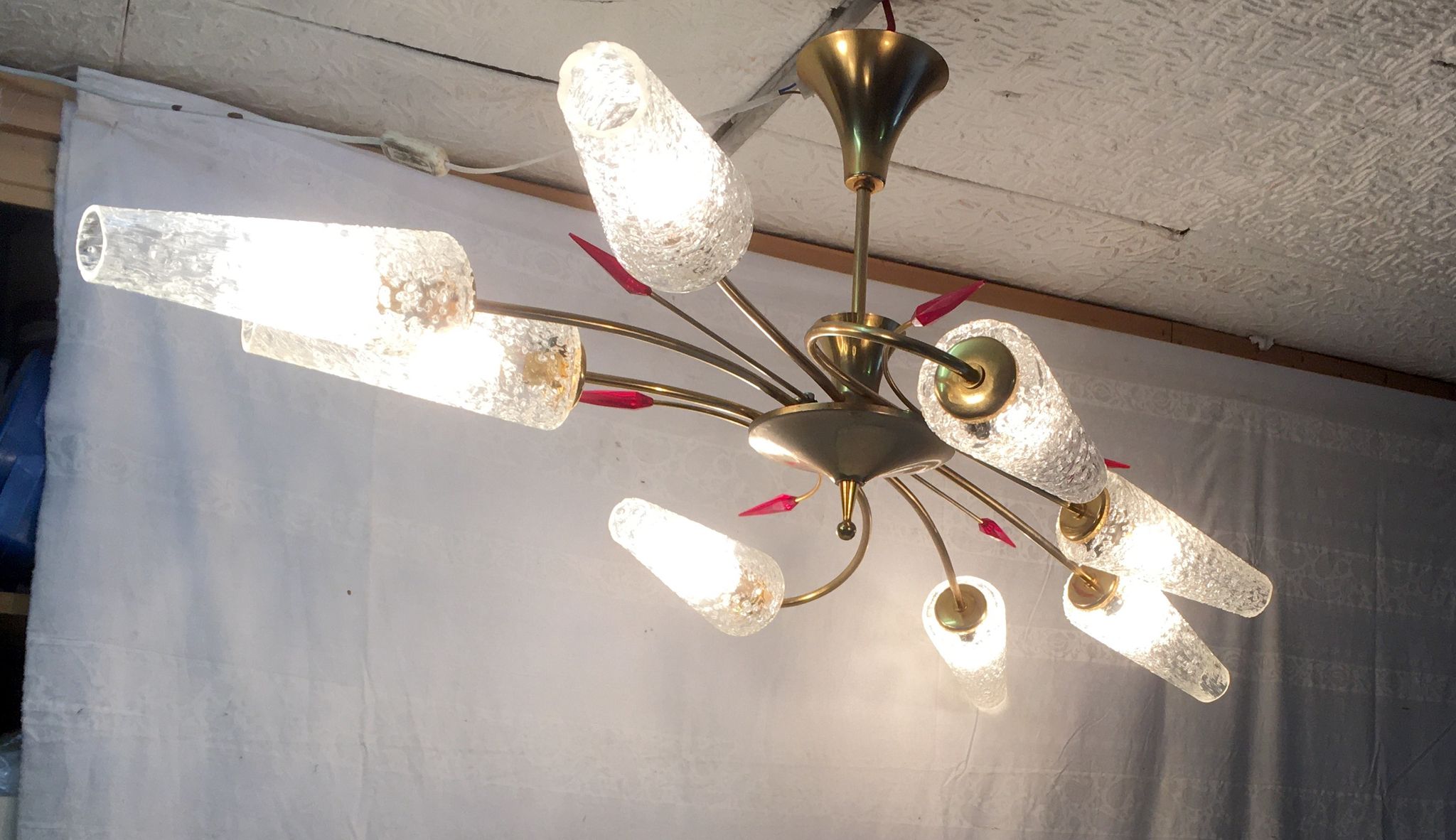 Lustre 8 brass lights and blown glass - 60s