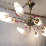 Lustre 8 feux laiton et verre soufflé années 60