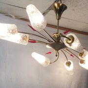 Lustre 8 brass lights and blown glass - 60s