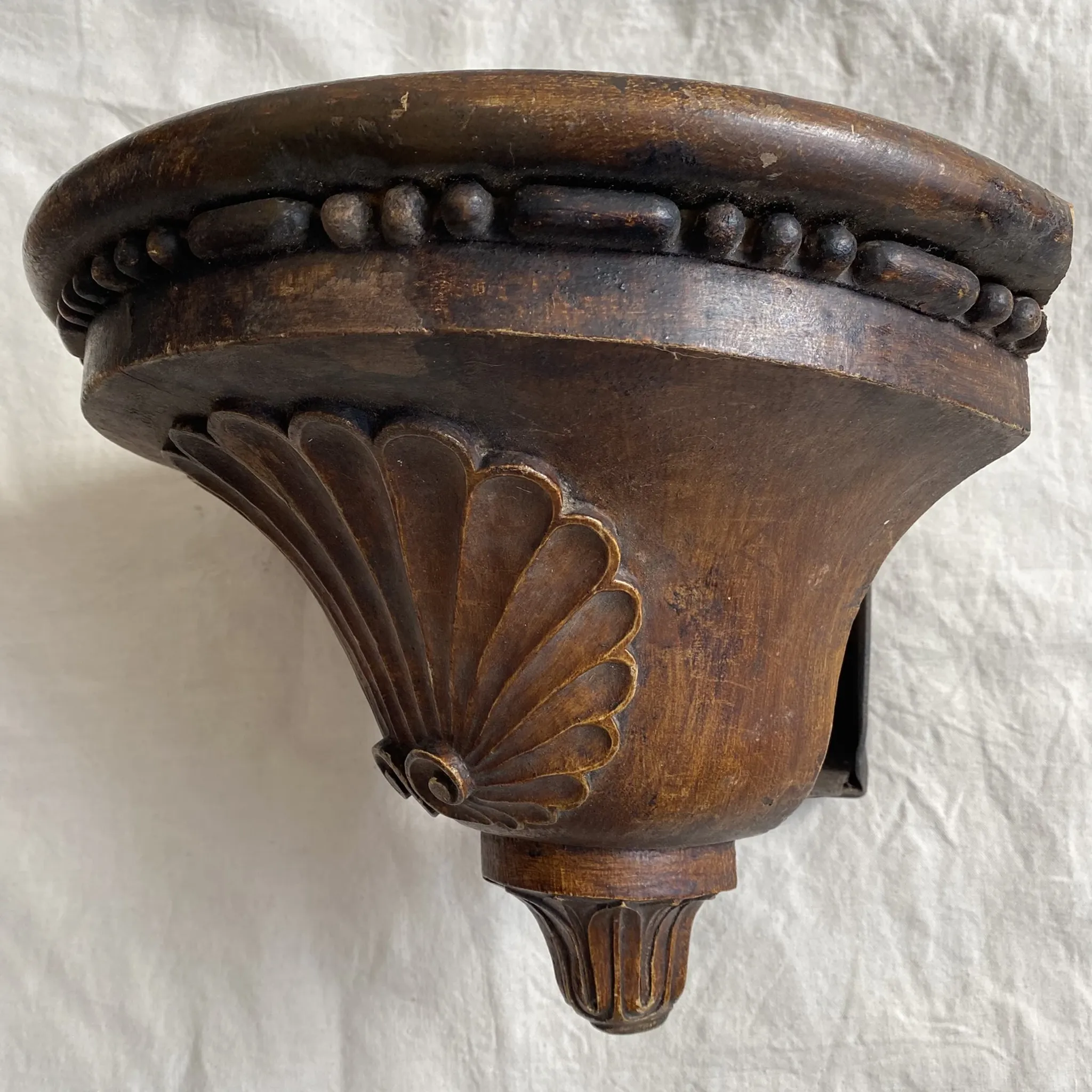 Wall console in solid oak and wrought iron, to be recessed, 19th century.