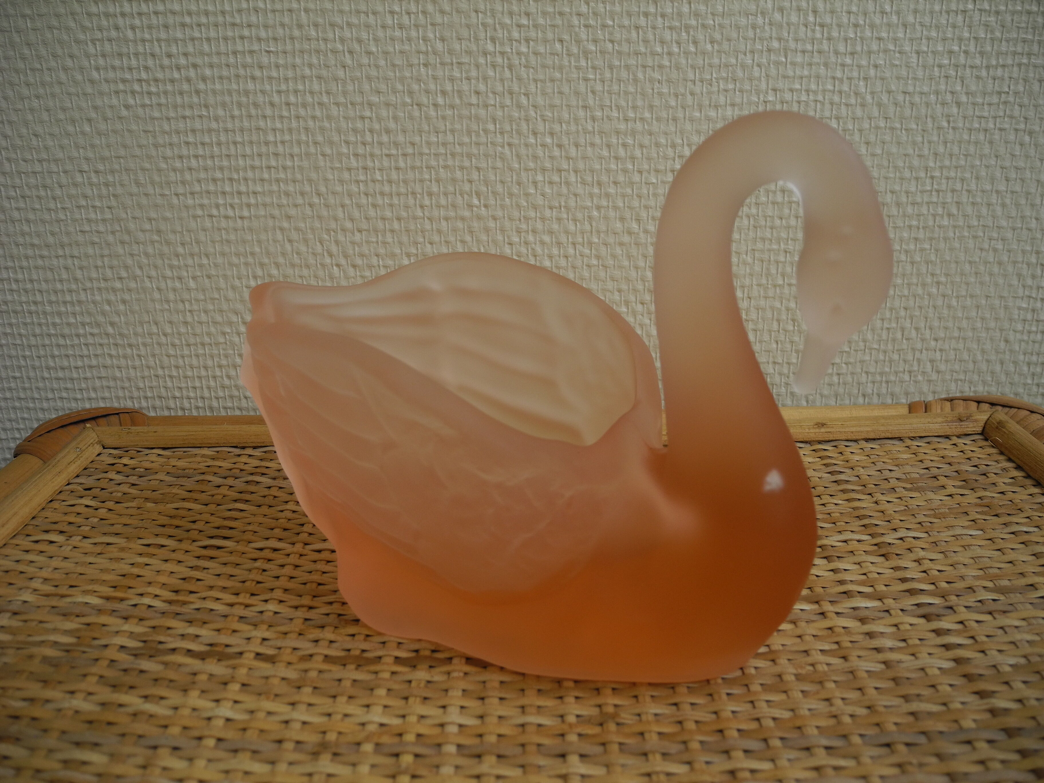 Empty pockets, vintage pink glass swan pot cover