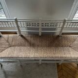 Vintage wooden and rattan bench