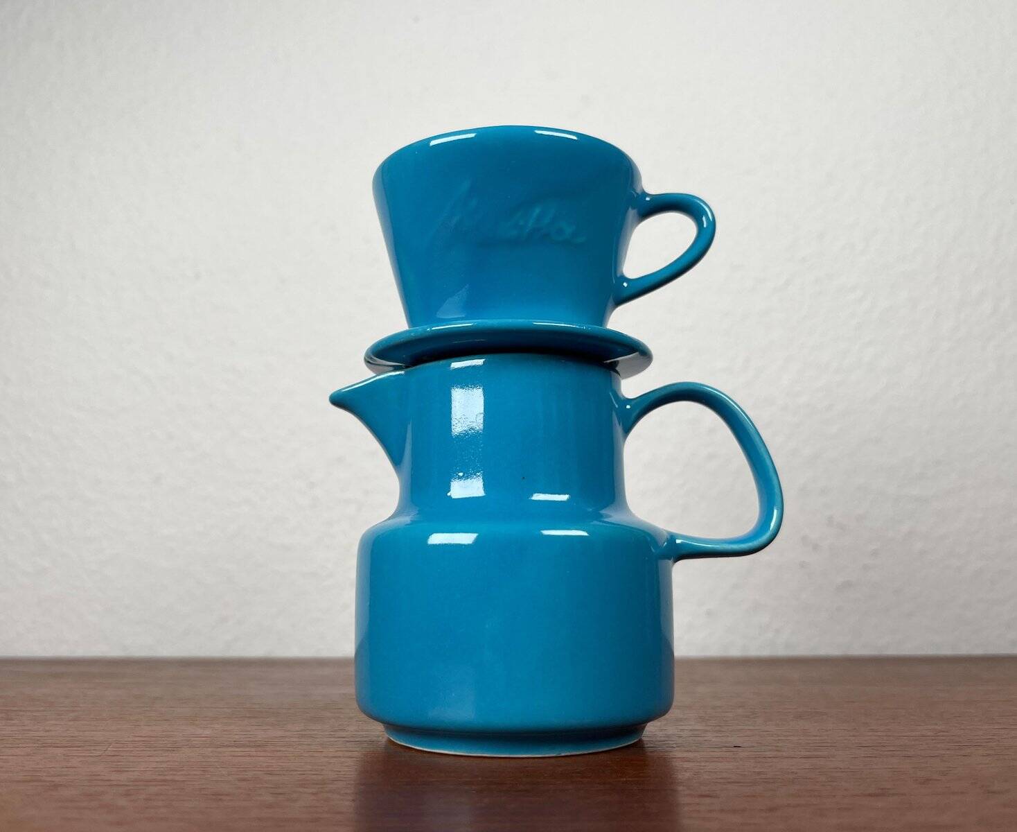 German Mid-Century Modern Space Age Ceramic Puppet-size Coffee Filter and Pot Set from Melitta, 1960s, Set of 2