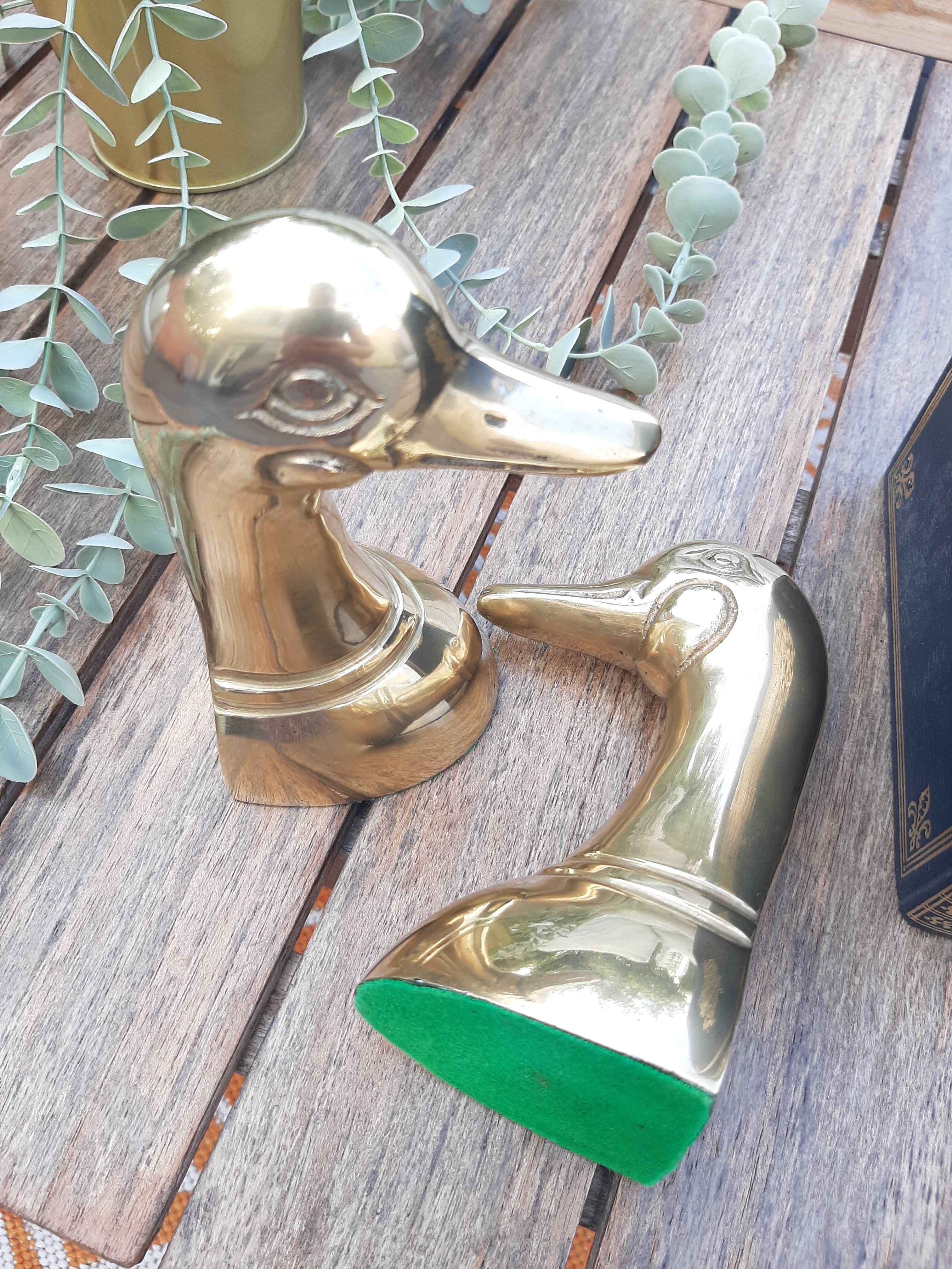 Pair of bookends vintage duck in brass