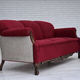 1950s, Danish 3-seater sofa, red and light grey furniture wool, oak wood.